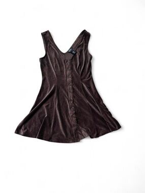 Fable & Thorn Brown Corduroy Velvet Button-Front Mini Dress